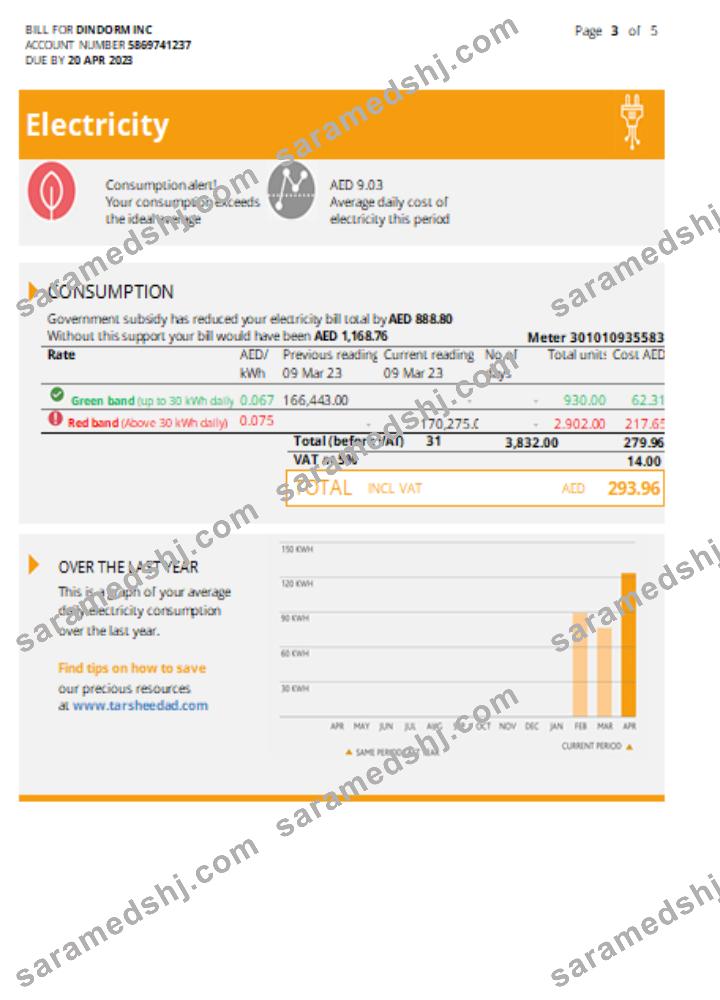 Al Ain Distribution Company utility business bill, page 3, SCR